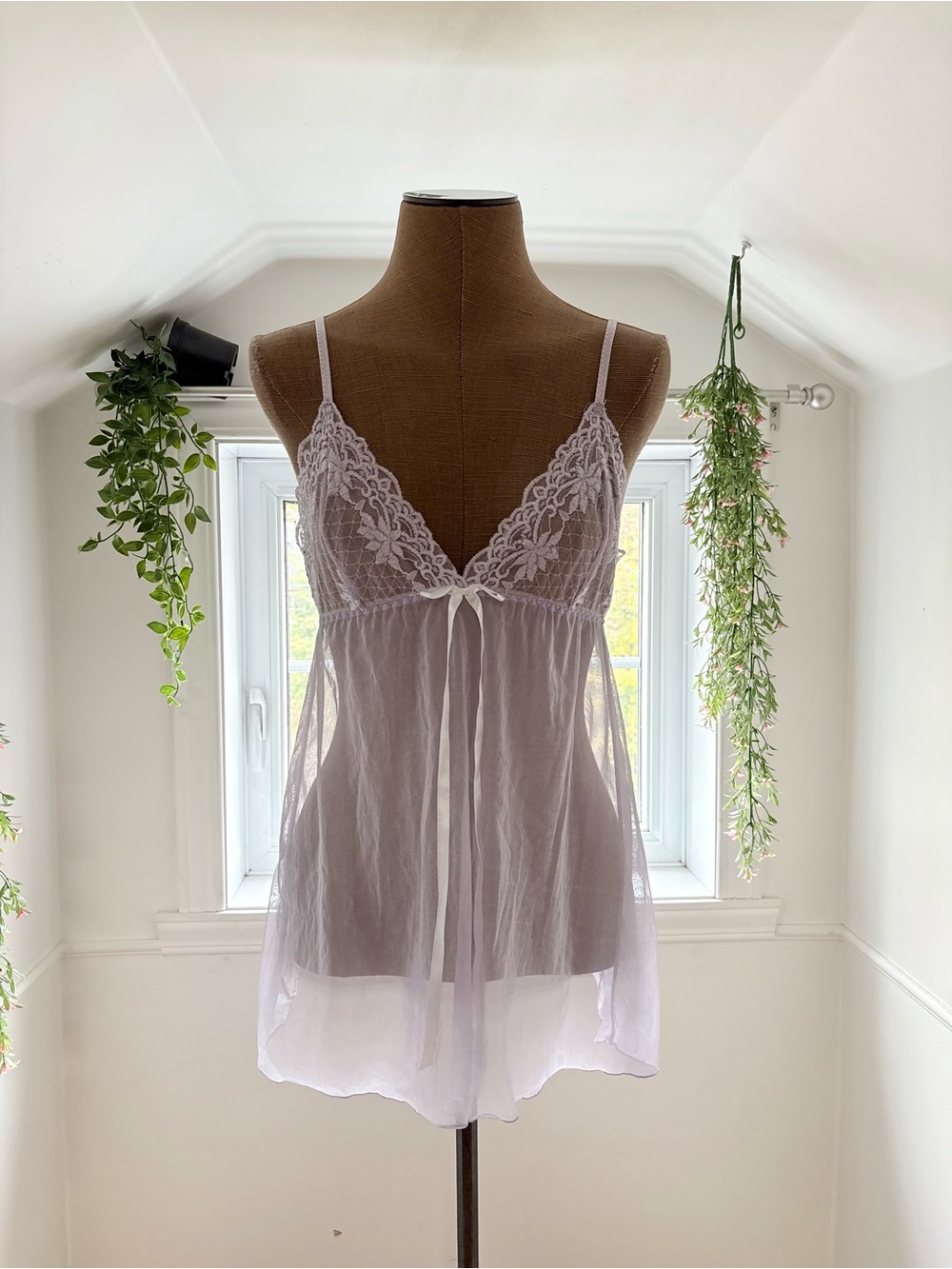 Sheer Lace Babydoll Slip in Lilac